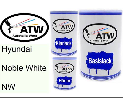 Hyundai, Noble White, NW: 500ml Lackdose + 500ml Klarlack + 250ml Härter - Set, von ATW Autoteile West.